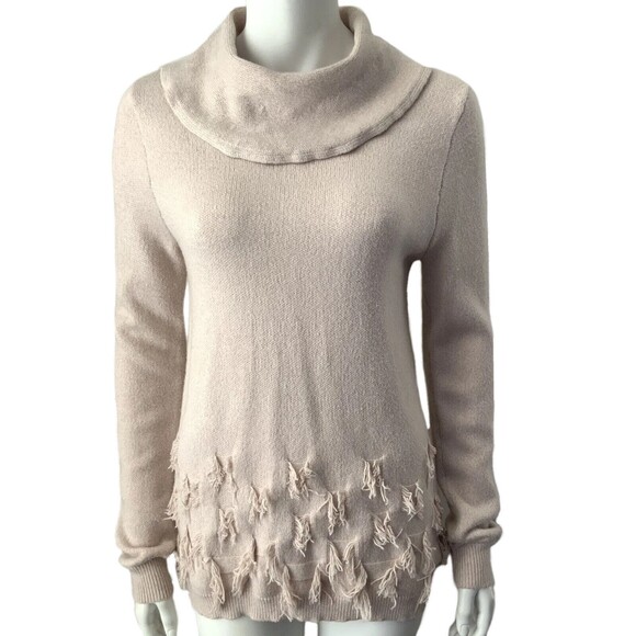 Harper Lane Long Sleeve Cowl Neck Fringe Accent Sweater Blush S - Picture 1 of 7